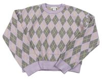 Levandulovo-šedý károvaný crop svetr Primark