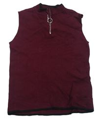 Vínový žebrovaný pletený top se zipem River Island 