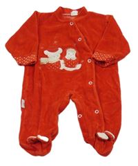 Červený sametový overal s medvídky 