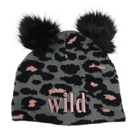 Šedo-růžovo-černá vzorovaná pletená čepice Page one young