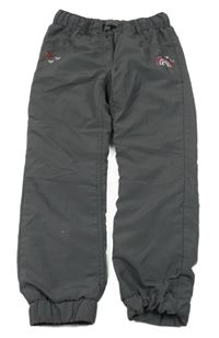 Tmavošedé šusťákové podšité kalhoty s duhou Topolino