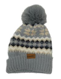 Šedá pletená čepice se vzorem a bambulí 