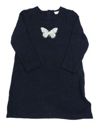 Tmavomodré sverové šaty s motýlem Lupilu