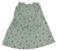 Zelenošedé šaty s kytičkami a volánky Topolino