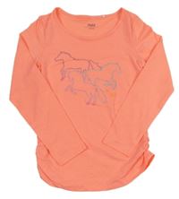 Neonově růžové řasené triko s koníky Yigga 