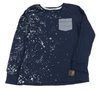 Tmavomodré triko s potiskem a kapsou F&F