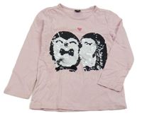 Růžové triko s tučňáky z flitrů Kiki&Koko 