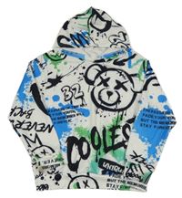 Bílo-barevná mikina se vzorem a kapucí Shein