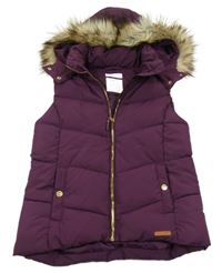 Fialová šusťáková prošívaná zateplená vesta s kapucí H&M