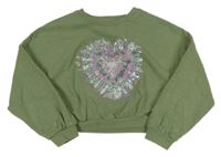 Khaki crop mikina se srdíčkem a flitry Next 