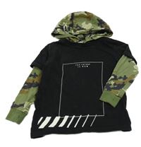 Černo-khaki mikina s nápisem a kapucí Next