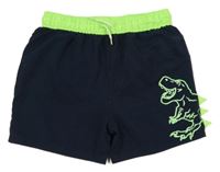 Tmavomodro-limetkové plážové kraťasy s dinosaurem Yigga