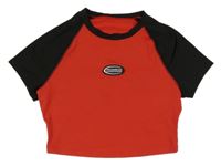 Červeno-černé sportovní crop tričko s nápisem Shein