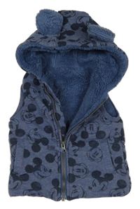 Modrá tepláková zateplená vesta s Mickeym a kapucí George
