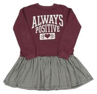 Švestkovo-kostkované teplákové šaty s nápisem F&F