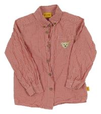 Červeno-bílá kostkovaná košile s medvídkem 