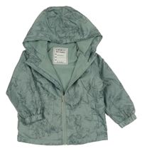 Khaki šusťáková jarní bunda s dinosaury a kapucí Matalan