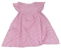 Bílo-tmavorůžové plátěné šaty s delfínky a mušličkami Kids