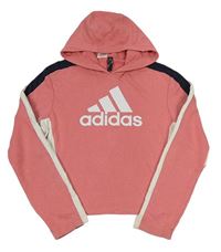Růžovo-bílo-tmavomodrá crop mikina s kapucí Adidas