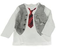 Bílé triko s tištěnou kravatou a šedo/černou vestou H&M