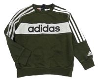 Tmavokhaki-bílá mikina Adidas