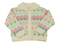 Smetanovo-barevný vzorovaný pletený propínací crop svetr s kytičkami a límečkem PRIMARK