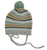 Šedo-pruhovaná pletená zavazovací čepice s bambulí Ergee