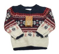 Nové - tmavomodro-červeno-smetanový svetr s norským vzorem PRIMARK