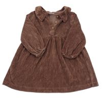 Čokoládové žebrované sametové šaty s límečkem