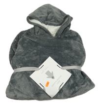 Nové - tmavošedá plyšová zateplená oversize dlouhá domácí mikina St. Bernard