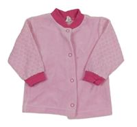 Růžovo-tmavorůžová sametová propínací mikina se vzorovanými rukávy