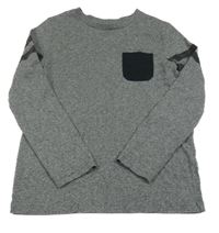 Tmavošedé melírované triko s kapsou a pruhy C&A