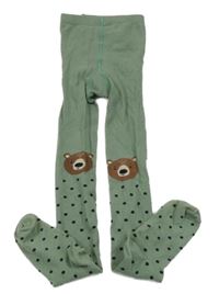 Khaki punčocháče s medvídky a puntíky 