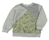 Světlešedo-šedo-khaki melírovaná mikina s dinosaury V BY VERY