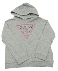 Šedá melírovaná mikina s logem a kapucí GUESS