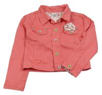 Jahodová tepláková riflová crop bunda s mašlí a límečkem FUNKY DIVA