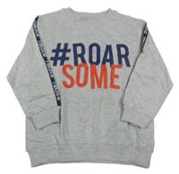 Šedá melírovaná mikina s nápisy a pruhem 