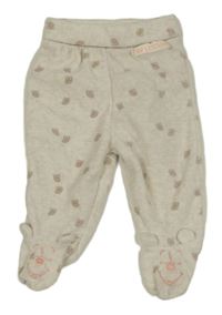 Světlebéžové melírované fleecové polodupky s Pú a včelkami George