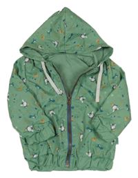 Zelená šusťáková jarní bunda s dinosaury a zajíčky a kapucí OVERDO