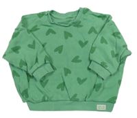 Zelená žebrovaná oversize mikina se srdíčky Matalan