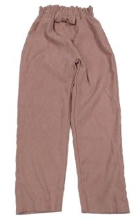 Starorůžové paper bag kalhoty s mašlí SHEIN