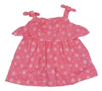 Růžové plátěné letní šaty s květy a srdíčky Ergee