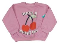 Nové - růžová oversize mikina s třešničkami a nápisy Matalan