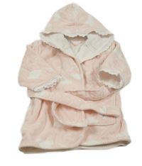 Světlerůžový froté župan s obláčky a volánky s madeirou Benetton