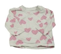 Bílo/světlešedé triko s růžovými srdíčky PRIMARK