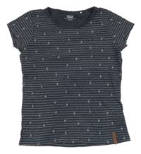 Tmavomodro-bílé pruhované melírované tričko s kotvami YIGGA