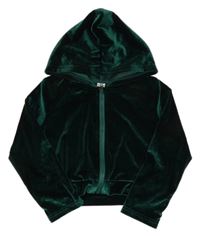 Smaragdová sametová propínací crop mikina s kapucí SHEIN