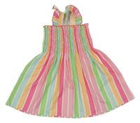 Barevné pruhované letní šaty s volánky 