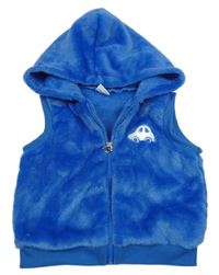 Cobaltově modrá plyšová vesta s autem a kapucí 
