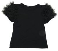 Černé tričko s tylovými volánky TERRANOVA